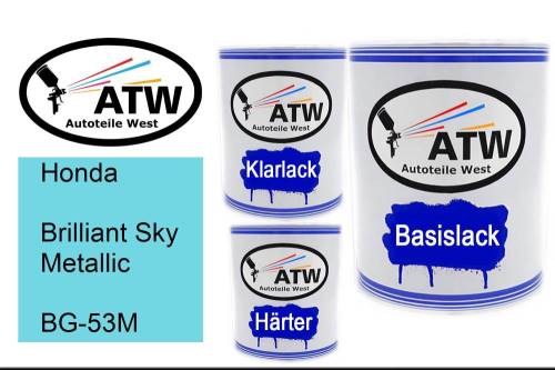 Honda, Brilliant Sky Metallic, BG-53M: 1L Lackdose + 1L Klarlack + 500ml Härter - Set, von ATW Autoteile West.